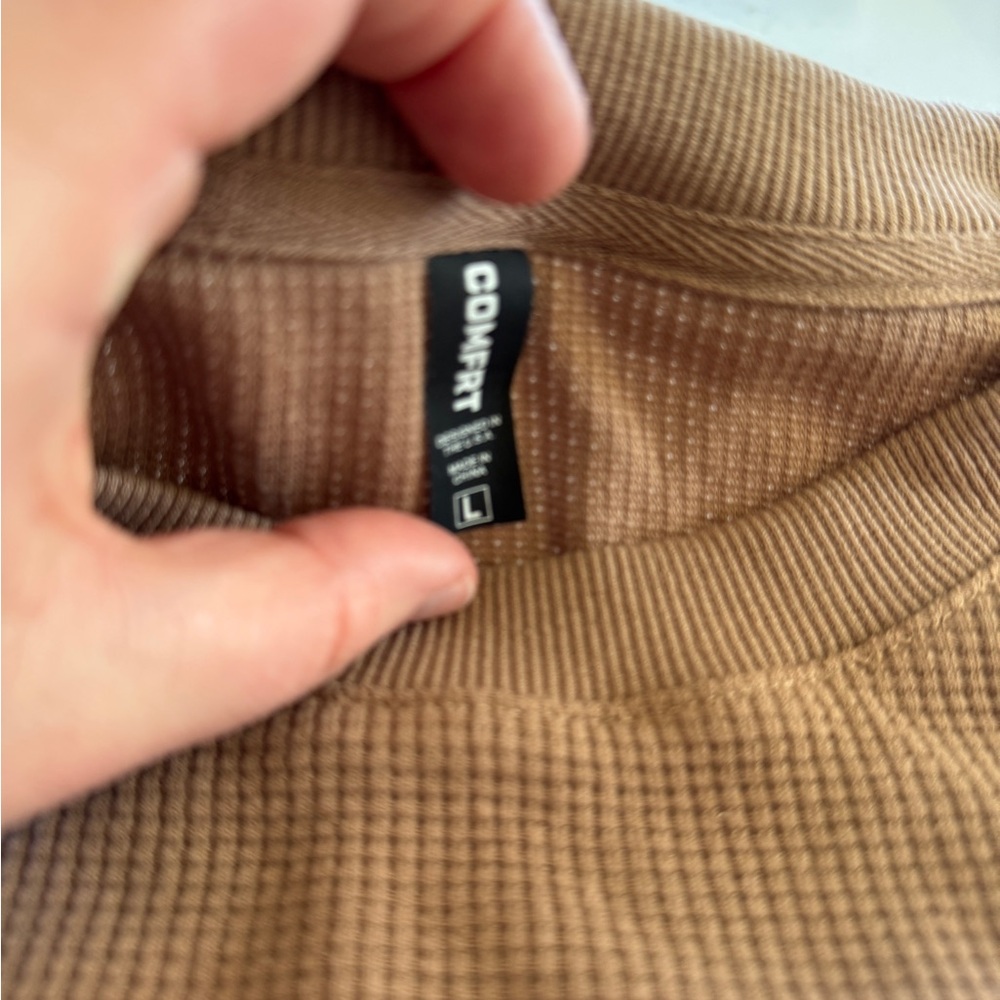 Comfrt Waffle Knit Crewneck Sweater in Tan - Picture 2 of 5